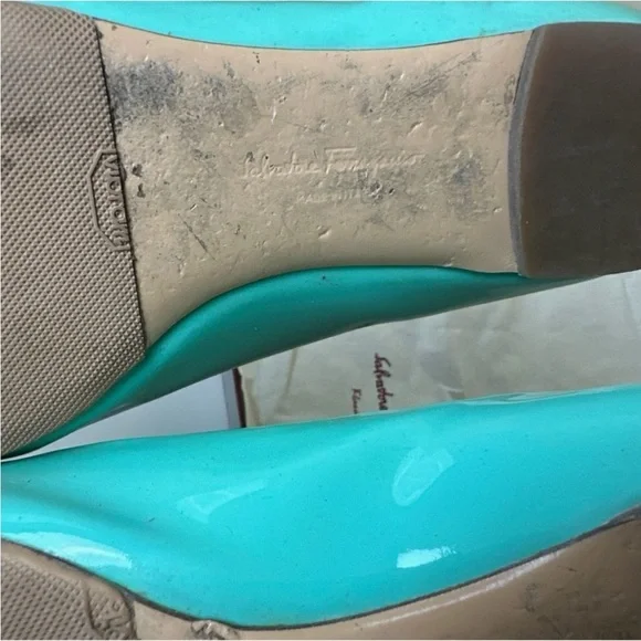 SALVATORE FERRAGAMO Turquoise Patent Lather Varina Ballet Flats - Picture 10 of 12